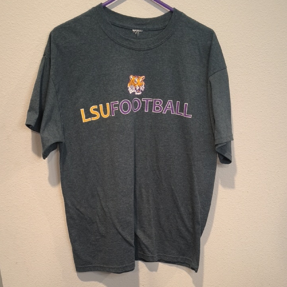 LSU Football Tee with Tiger Logo - Dark Gray Size XL